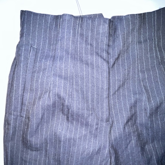 Zara Navy Pin Striped High Waisted Pants Straight Leg Size Large New With Tags - Picture 5 of 8